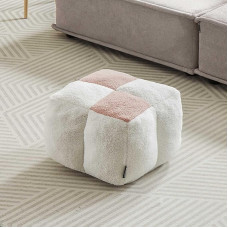 Louis Donné Pouf Stool 47 x 43 x 35 cm Square Seat Pouf Floor Cushion Footstool Indoor Seat Cushion Cuddly and Soft Fabric with Sponge Filling (Pink and White)
