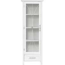 Teamson Home Delaney Elegant Home Fashion Bathroom Wood Freestanding Tall Slim Linen Storage Cabinet Tower White 7961 with Glass Door