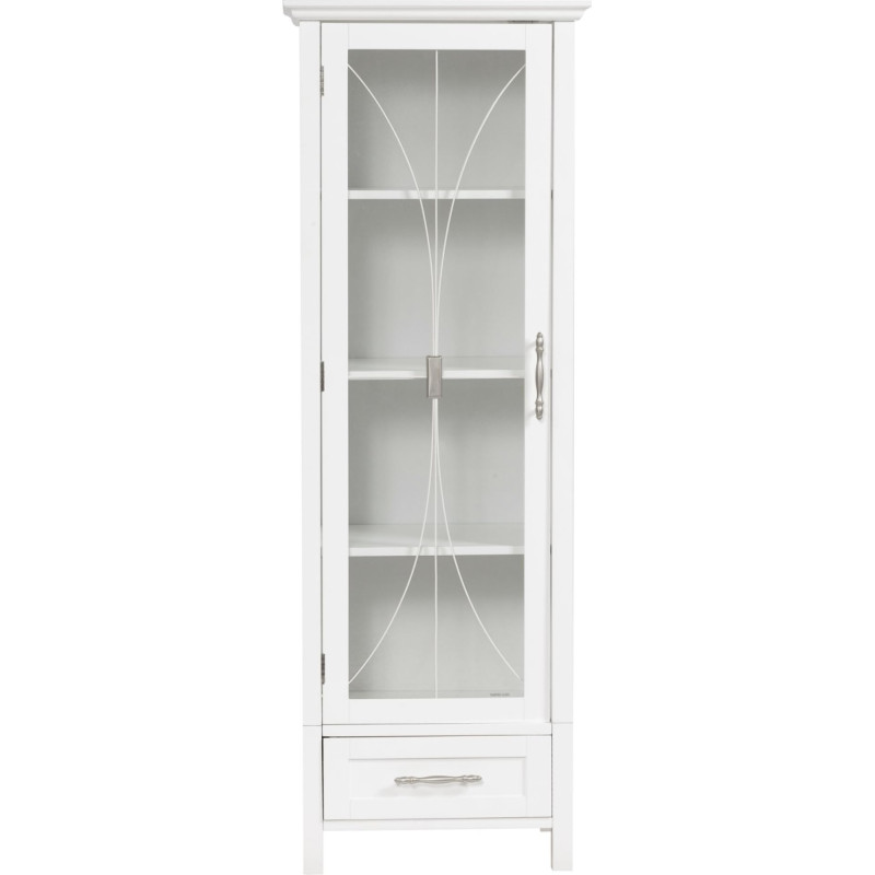 Teamson Home Delaney Elegant Home Fashion Bathroom Wood Freestanding Tall Slim Linen Storage Cabinet Tower White 7961 with Glass Door