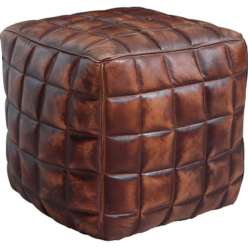 Wohnling Seat Cube Real Leather Brown 39 x 41 x 39 cm Ottoman Living Room Design Pouf Stool Oriental Upholstered Stool Elegant Oriental Leg Rest Sofa Cube Upholstered Stool Square