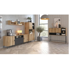 Lomadox Living Room Set in Oak with Anthracite Industrial Style 4-Piece with Lowboard Bar Cabinet Highboard Wall Shelf Metal Feet Soft Close Doors Drawers with Full Extension