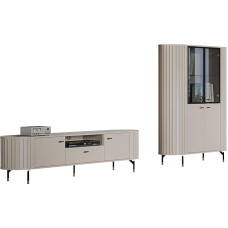 Mirjan24 Zelfa I Living Room Set with Compartments TV Lowboard with 2 Doors and Drawer, Dampened Locking System (Cashmere, without Lighting)