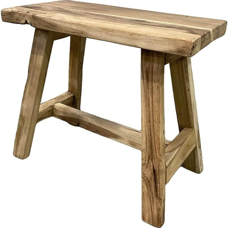 LEBENSwohnART Gemi Recycled Teak Stool Approx. Length 50 cm Natural Wooden Bench