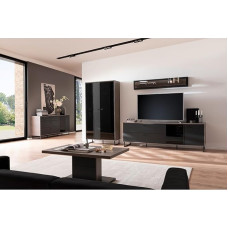 Lomadox Living Room Set with Coffee Table, Sideboard, Vtirine, TV Lowboard, 1 Wall Shelf in Black with Oak Modern 5-Piece