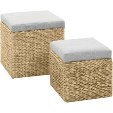 vidaXL 2 x Seagrass Stool Grey Stool Ottoman Seat Cube Storage Box