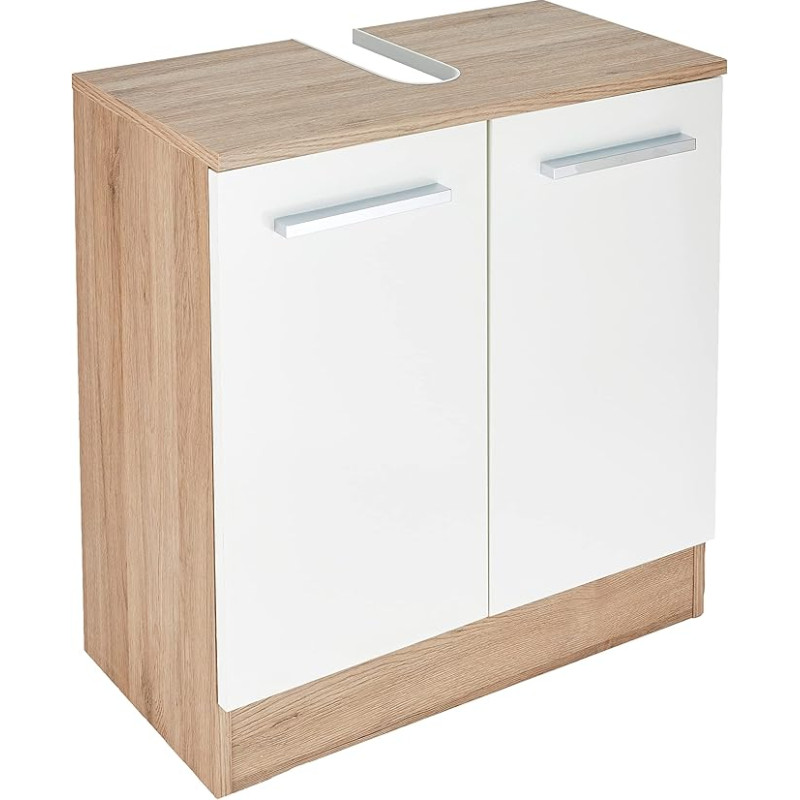 Pelipal Quickset 380 Vanity Unit in White Gloss / Sanremo Oak Terracotta, 60 cm Wide, Sink Cabinet without Sink with 2 Doors