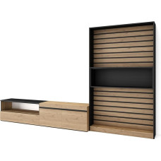 Skraut Home Dining Room Set, Oak and Black, 310 x 35 x 186 cm