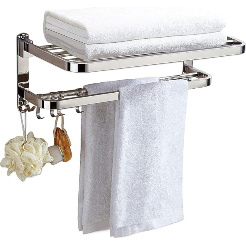 Booxihome Towel Rack, Stainless Steel Towel Rack with Double Towel Rack for Bathroom Wall Mounted Shower Shelf Organizer 37cm