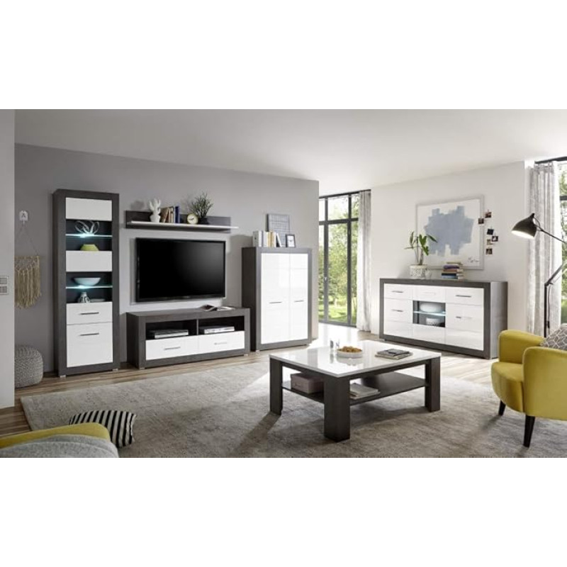 Tolero VII Living Room Combination, Dark Concret/White High Gloss, Set of 6, Living Room, Furniture, Living Room Combination, Living Room Set Design without Lighting