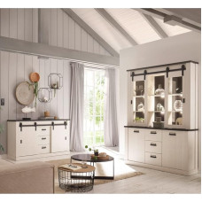 Lomadox Dining Room Furniture Set Pine White with Anthracite 2-Piece Country House Style Sideboard and Buffet Cabinet with LED Lighting