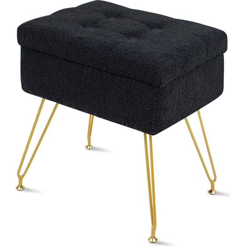 xupersodys Kosmetikstuhl mit Stauraum, 39,9 x 30 x 45 cm (L x B x H), Teddy-Samt-Hocker mit Couchtisch und Metallbeinen, multifunktionaler Make-up-Hocker für Schminktisch, Schlafzimmer und Wohnzimmer