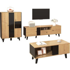Generisch Wohnzimmermöbel Set 3-teilig – Couchtisch, TV-Schrank & Sideboard – modernes Design in Holz und Schwarz – Viel Stauraum, stilvolle Eleganz für jedes Zuhause