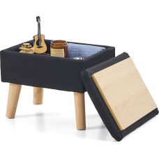BRIAN & DANY Footstool Ottoman with Storage Linen Rectangle Storage Ottoman Footstool with Legs Sofa Footrest for Living Room Entryway Office Black