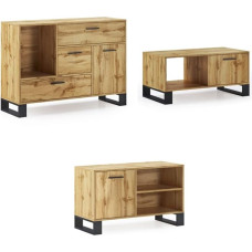 Skraut Home Living Room Furniture | Loft Model | Sideboard, TV Furniture and Coffee Table | Nordic Style | Modern Design | Melamine | Oak and Black