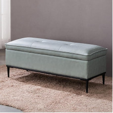 HTDVIG Faux Leather Bed Bench with Storage Space, Modern Ottoman Bench with Storage PU Leather, Padded Footstool, Coffee Table for Living Room and Bedroom, Light Blue, 80 x 45 x 45 cm