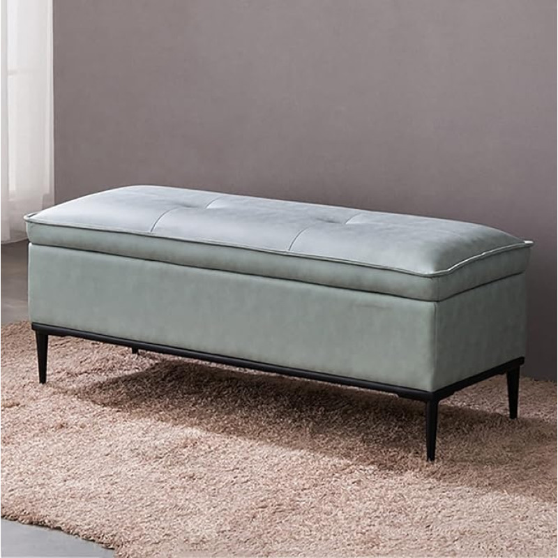 HTDVIG Faux Leather Bed Bench with Storage Space, Modern Ottoman Bench with Storage PU Leather, Padded Footstool, Coffee Table for Living Room and Bedroom, Light Blue, 80 x 45 x 45 cm