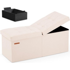 HAUSFRAU 80cm Ottoman with Storage Bench, Folding Ottoman Bench, Small Footrest, Stool, Bedroom Bench with Hinged Lid, Linen Beige