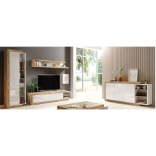 Lomadox Home Furniture Set Including Sideboard Samdal Oak Nb. with White High Gloss Trim