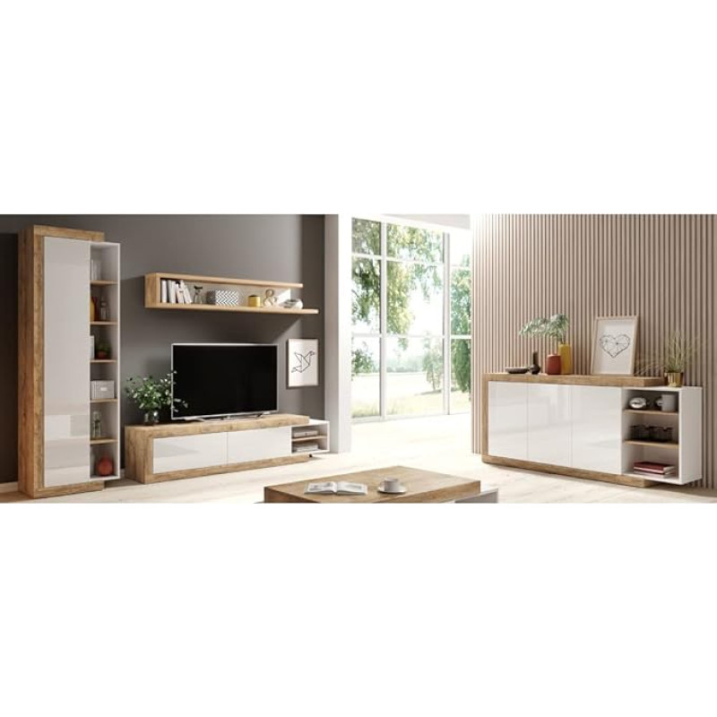 Lomadox Home Furniture Set Including Sideboard Samdal Oak Nb. with White High Gloss Trim