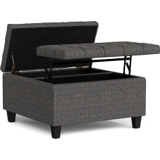 SIMPLIHOME Harrison 76,2 cm breiter Übergangs-Couchtisch, quadratisch, kleiner Couchtisch, Aufbewahrung, Ottomane aus Ebenholz-Tweed-Polyester, zusammengebaut, für Wohnzimmer und Schlafzimmer