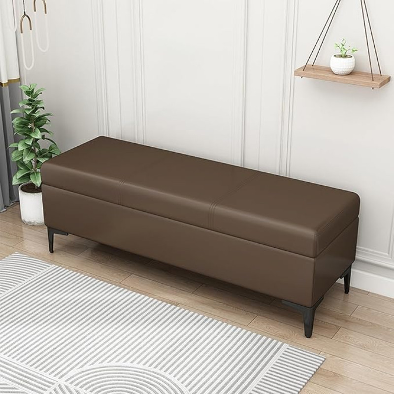 Ottoman with Storage Space Made of Faux Leather with Storage Space Extra Long Padded Bedroom Bench with Storage Space for Entrance Area Ottoman Stool Storage Benches Storage Foot Stool (Coffee-B, 80
