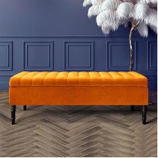 Safar Ottoman 90cm Wide Plush Shoe Bench with Storage Velvet Footstool Lined Padded Coffee Table Bed Bench Hallway Bench Burnt Orange Velvet 90x40x40cm