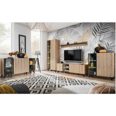 Home Furniture Set Brown (Chestnut Wood Nb.) 5-Piece Sideboard, Display Cabinet, Wall Board, Lowboard, Highboard