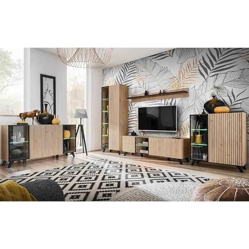 Home Furniture Set Brown (Chestnut Wood Nb.) 5-Piece Sideboard, Display Cabinet, Wall Board, Lowboard, Highboard