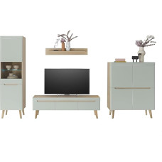 Furn.Design Isgard Wall Unit in Pistachio Matt and Scandi Oak Living Combination Scandinavian 4-Piece 360 x 197 cm