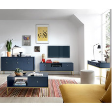 Living Room Furniture Wall Unit Blue Base Frame Gold 4 Pieces 1 Sideboard 1 Lowboard 1 Secretary 1 Coffee Table