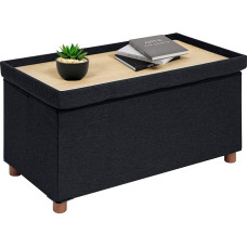 B FSOBEIIALEO Storage Stool with Tray, Footstool and Ottomans with Legs, Storage Cube, Seat Linen, Black, 30
