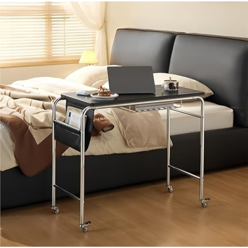 Beweglicher kleiner Beistelltisch mit Feststellrädern, kompakter Erkerfenster-Schreibtisch, C-förmiger Laptop-Beistelltisch, rollender Büroschreibtisch-Aufbewahrung, mobiler Arbeitsplatz mit Metallrah