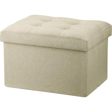 LINMAGCO Small Ottoman Storage Footrest Stool Under Desk Short Ottoman Collapsible Linen Fabric 16 x 12 x 12 Inch