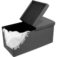 CAROLMADE 30 Inch Ottoman Bench with Hinged Lid Linen Foldable Footrest Ottoman with Storage Space for Living Room Holds Up to 330 lbs, Dark Grey
