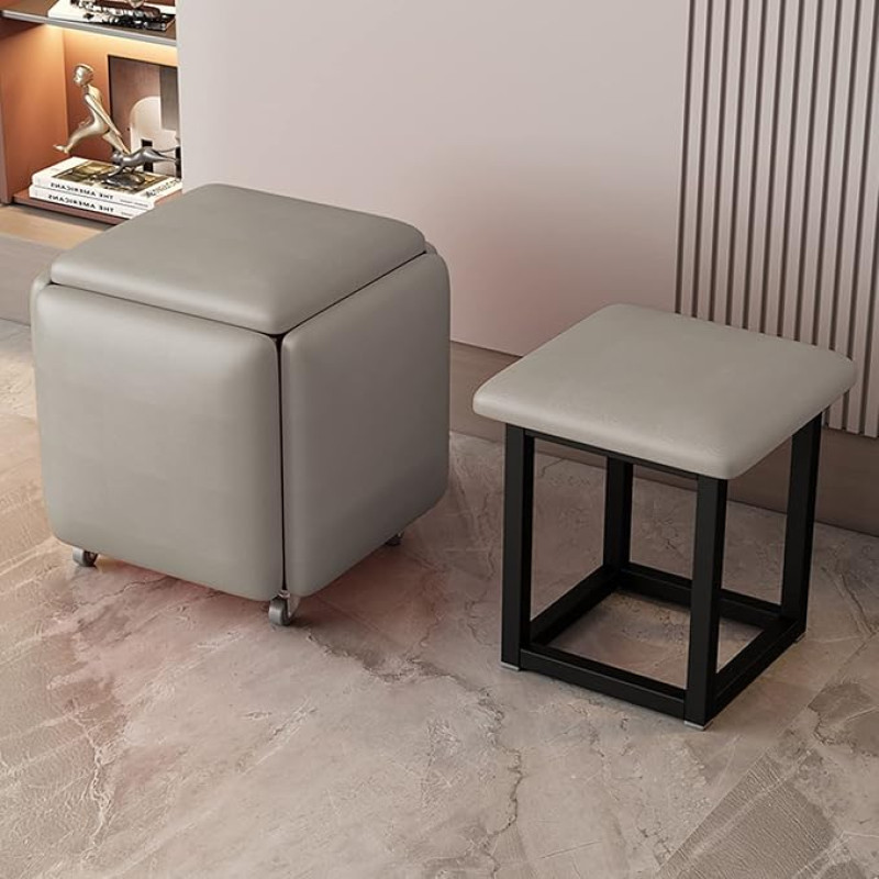 YXZN 5 in 1 Nesting Stool Footrest Stool Cube Footrest Seat Stackable Stool Footstool with Wheels for Bedroom Dorm Living Room
