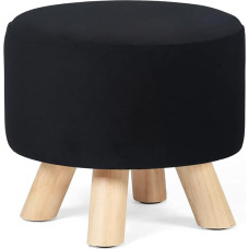 Asense Small Round Ottoman Footrest Stool with Fabric Padded Seat Footstool with Non-Slip Wooden Legs (Black, Fabric)