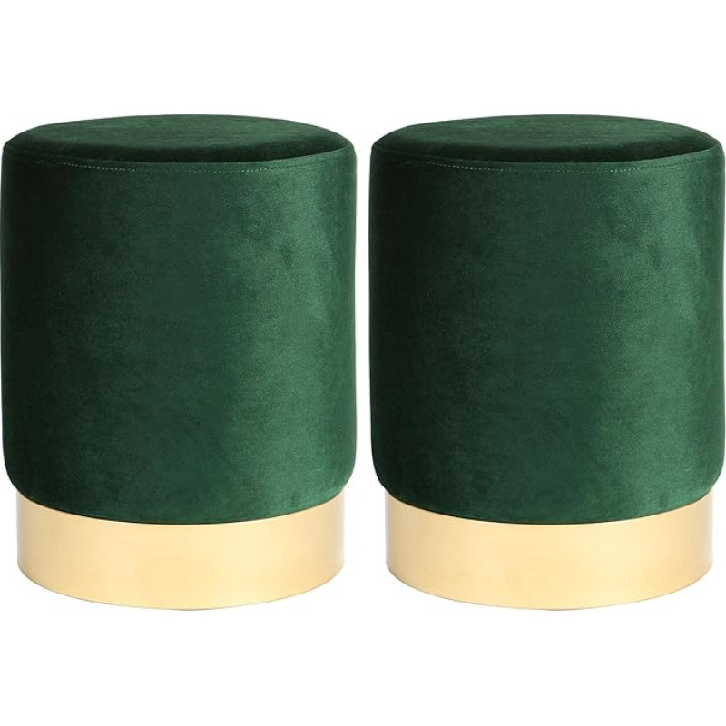 Harbour Housewares Round Velvet Pouffes - 29 x 36 cm - Green