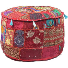 Vintage Indian Embroidered Patchwork Footstool 56 x 36 cm