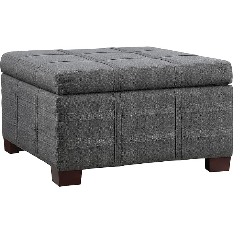 OSP Home Furnishings Square Ottoman with Tray and Solid Wood Legs Charcoal Fabric