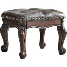ZIRKOOON Footstool Square Leather Ottoman Mid Century Small Footrest Cushion for Living Room Sturdy Wooden Legs Genuine Natural Leather Rivet Design Dark Brown