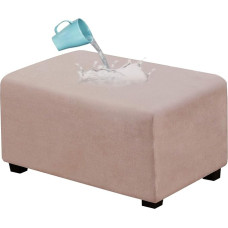 CLGTY Waterproof Ottoman Slipcover, Rectangular, Suede Stool Cover, Stretch Pleated Pedal Cover with Elastic Base, Washable Sofa Cover for Living Room, Khaki X-Large