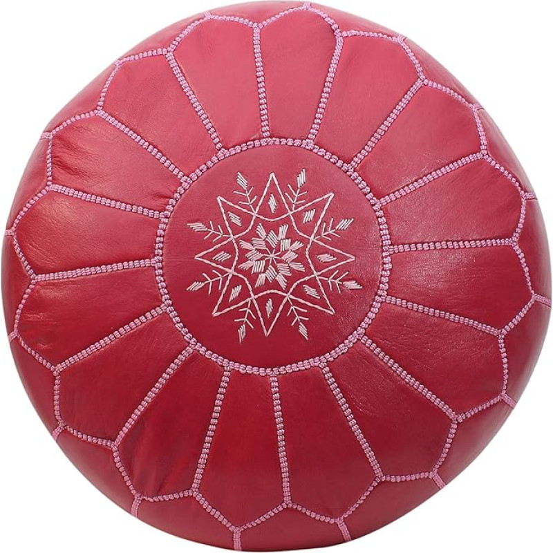 ESSENCE OF MOROCCO Moroccan Pouf Footrest Footstool Ottoman Genuine Leather Pink Rose Handmade Hand Stitched with Embroidered Design (Cover Only)
