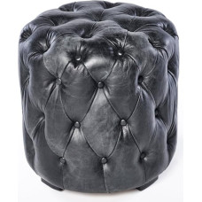 Phoenixarts Chesterfield Genuine Leather Ottoman Stool Black Vintage Leather Footstool Pouf Stool 659