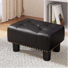 LUE BONA Footstool, Modern Footstool for Living Room, Ottoman with Non-Slip Plastic Legs, for Sofa, Desk, Office, Living Room, Black PU Leather, Copper