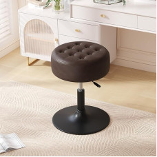 Furniliving Mid-Century Tufted Adjustable Makeup Ottoman Furniture Stool; Modern Large Round Dressing Table Chair for Bedroom Living Room (Black Brown)