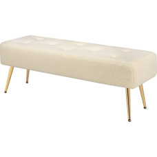 Furniliving 44 Inch Modern Ottoman Bench, Upholstered Faux Fur Fabric Entryway Bench with Gold Metal Frame for Living Room Vintage Indoor Bench End Bed Bench Footrest Ottoman (IvoryWhite)