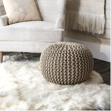 nuLOOM Bruges Knitted Cotton Plain Round Filled Ottoman Pouf