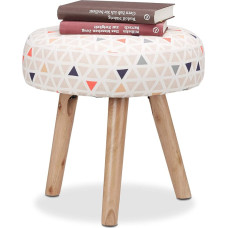 Relaxdays Round Side Stool with Triangle Pattern, Wooden Legs, Children's Room, Footrest, Ottoman 35 x 35 cm, Colourful
