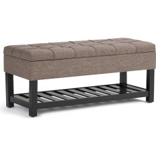 SIMPLIHOME Saxon 44 Inch Wide Rectangular Ottoman with Storage Open Base and Lifting Surface in Fawn Brown Footrest Stool Linen Look Polyester Fabric for Living Room Bedroom