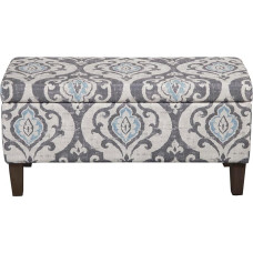 HomePop Large Rectangular Upholstered Storage Bench with Hinged Lid Slate and Damask
